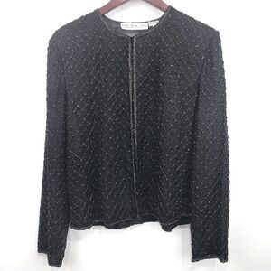 Scala 100% Silk All over Black Beaded Jacket